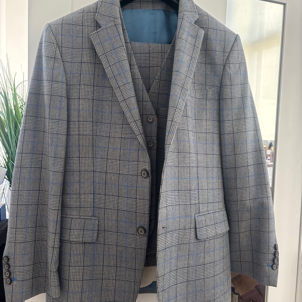 Classic Gray Checkered Men's Suit it was custom made and wore once